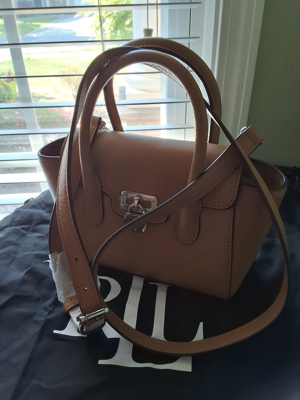 Lauren Ralph Lauren Tanner Small Satchel Leather Crossbody Bag Brown New - Picture 3 of 8